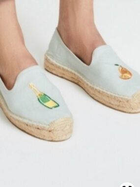 Soludos,Mimosa Embroidered Champagne Orange Espadrilles Slip-On,Jute, Size 8